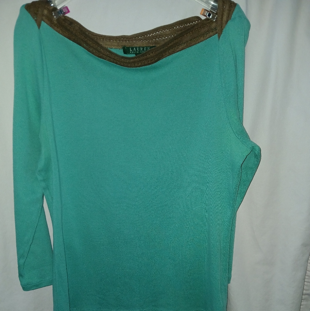 Lauren Ralph Lauren Green and Brown Long Sleeve Top